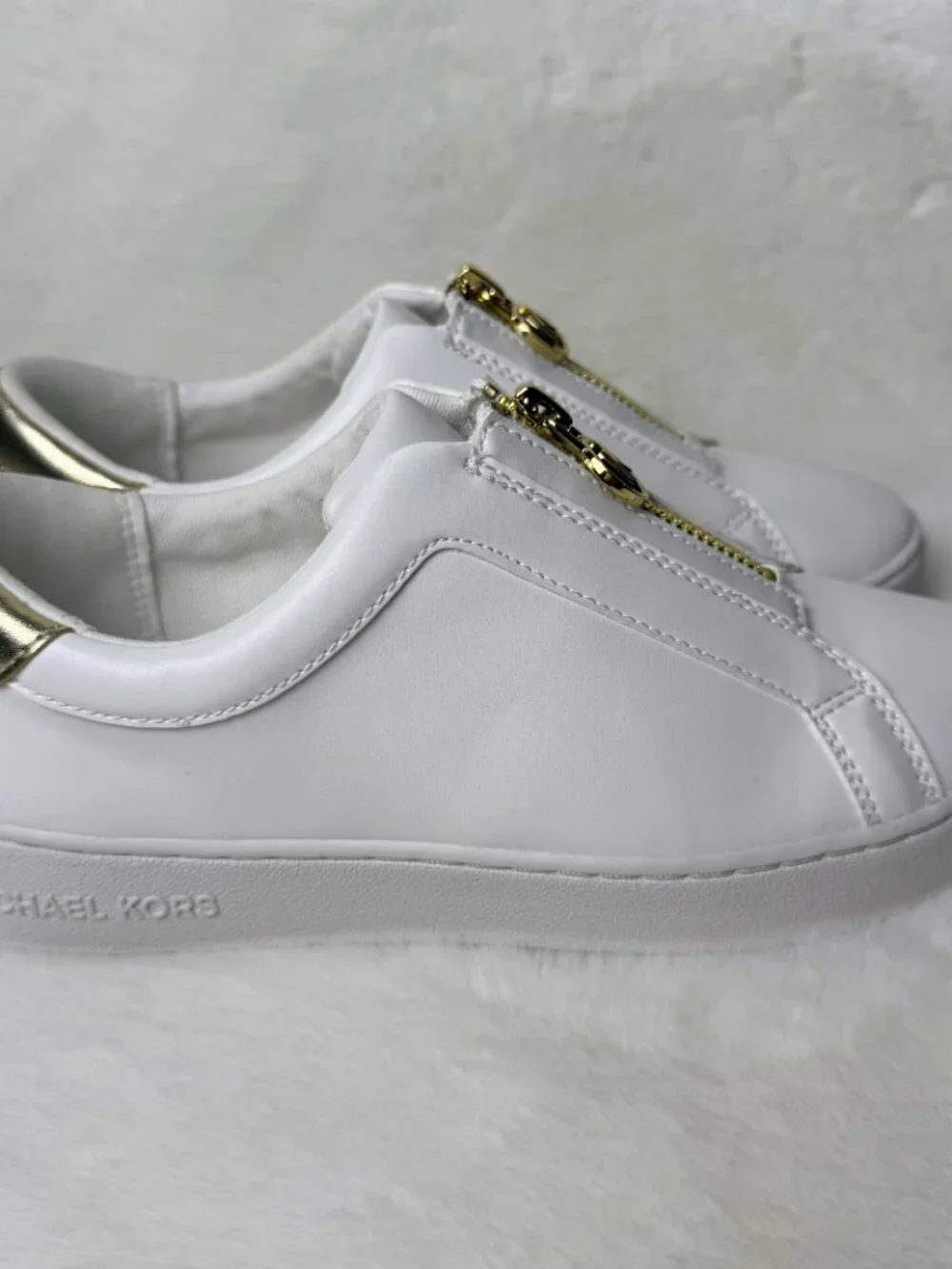Michael Kors Keaton White Leather  Sneakers with Gold Hardware